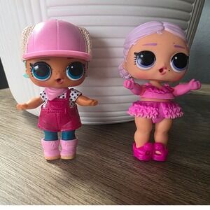 LOL Surprise Dolls Set of 2 Pink Hat Overalls Lavender Hair Ruffles MGA Toy